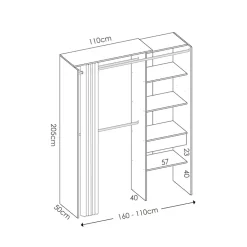 Garnero Arredamenti Cabina armadio 160x205h cm allungabile moderno aperto con tenda noce Gover Rovere New