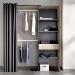 Garnero Arredamenti Cabina armadio 160x205h cm allungabile moderno con tenda rovere grafite Gover Rovere - Antracite Outlet