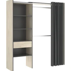 Garnero Arredamenti Cabina armadio 160x205h cm allungabile moderno con tenda rovere grafite Gover Rovere - Antracite Outlet