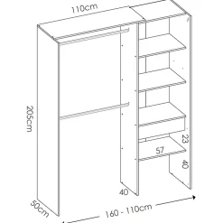 Garnero Arredamenti Cabina armadio 160x205h cm allungabile moderno con tenda rovere grafite Gover Rovere - Antracite Outlet