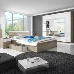 Garnero Arredamenti Camera completa con letto matrimoniale 160x200cm rovere natura bianco Copenhagen New