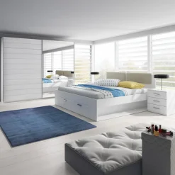 Garnero Arredamenti Camera completa con letto matrimoniale 160x200cm pino bianco beige Cortina Bianco Frassinato Discount