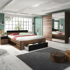 Garnero Arredamenti Camera completa matrimoniale con cassettoni rovere scuro nero Lisbona Gihome® Outlet