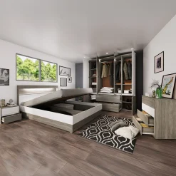 Garnero Arredamenti Camera da letto completa matrimoniale con LED rovere scuro bianco opaco Garonna Discount