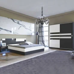 Garnero Arredamenti Camera da letto moderna completa matrimoniale nero bianco lucido Dallas Discount