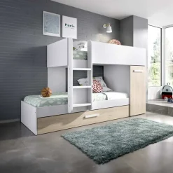 Garnero Arredamenti Cameretta bambini 244x150cm 3 letti soppalco reversibile rovere bianco Damian Bianco Opaco - Rovere Best