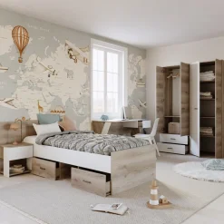 Garnero Arredamenti Cameretta completa bambini 1 letto singolo rovere bianco Francesco Gihome® Online