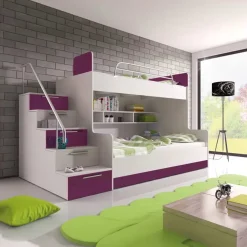 Garnero Arredamenti Cameretta con soppalco 2 letti singoli bianca viola Enrico Gihome® Bianco Lucido - Viola Online