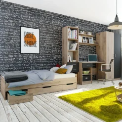 Garnero Arredamenti Cameretta per bambini completa 1 letto con cassettoni rovere grigio Kabala Hot