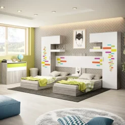 Garnero Arredamenti Cameretta per bambini completa 2 letti rovere bianco verde Serena Gihome® Discount