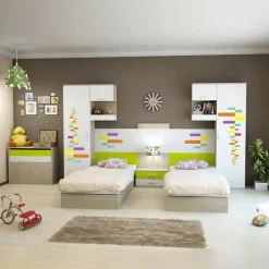Garnero Arredamenti Cameretta per bambini completa 2 letti rovere bianco verde Serena Gihome® Discount