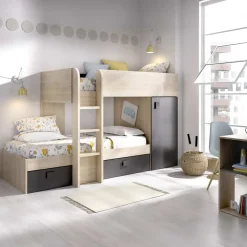 Garnero Arredamenti Cameretta 255x109cm 2 letti a soppalco reversibile rovere grafite Sole Rovere - Grafite Sale