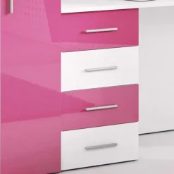Garnero Arredamenti Cameretta 254x120cm 1 letto soppalco bambini bianco rosa lucido Simone Gihome® Bianco Lucido - Rosa