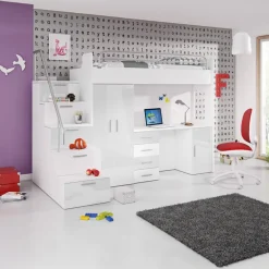 Garnero Arredamenti Cameretta 254x120cm 1 letto soppalco Simone Gihome® Bianco Lucido Discount