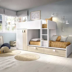 Garnero Arredamenti Cameretta 275x106cm bambini 2 letti reversibile rovere bianco opaco a soppalco Clark Clearance