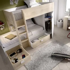 Garnero Arredamenti Cameretta 255x112cm bambini 2 letti reversibile rovere bianco a soppalco Sole Bianco Opaco - Rovere New