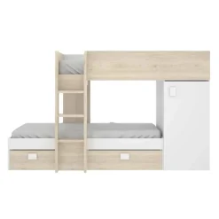Garnero Arredamenti Cameretta 255x112cm bambini 2 letti reversibile rovere bianco a soppalco Sole Bianco Opaco - Rovere New