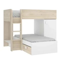 Garnero Arredamenti Cameretta 255x112cm bambini 2 letti reversibile rovere bianco a soppalco Sole Bianco Opaco - Rovere New