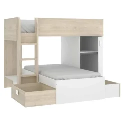Garnero Arredamenti Cameretta 255x112cm bambini 2 letti reversibile rovere bianco a soppalco Sole Bianco Opaco - Rovere New