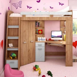 Garnero Arredamenti Cameretta 204x120cm bambini completa sinistra 1 letto singolo rovere miele bianco frassinato Dollie Gihome® Rovere Rustico - Bianco Frassinato Hot