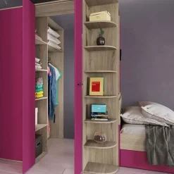 Garnero Arredamenti Cameretta 352x124cm con cabina armadio rovere fucsia Fabio Gihome® Fucsia - Rovere Outlet