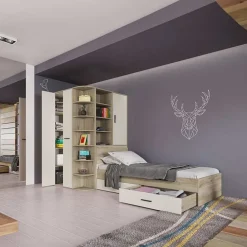 Garnero Arredamenti Cameretta 352x124cm con cabina armadio rovere beige champagne Fabio Gihome® Rovere - Beige Best