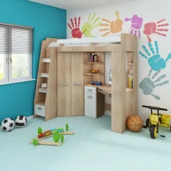 Garnero Arredamenti Cameretta 204x120cm sinistra completa 1 letto singolo rovere bianco Dollie Gihome® Rovere - Bianco Best