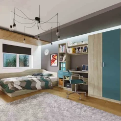 Garnero Arredamenti Cameretta per bambini completa con letto 120x190 cm rovere blu petrolio Alex Gihome® Online