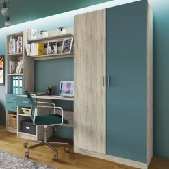 Garnero Arredamenti Cameretta per bambini completa con letto 120x190 cm rovere blu petrolio Alex Gihome® Online