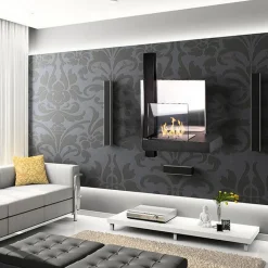 Garnero Arredamenti Caminetto bioetanolo da parete con vetro moderno 65x23cm nero Lucca Online