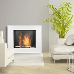 Garnero Arredamenti Caminetto bioetanolo 105x90h cm da parete acciaio e vetro bianco Etna Online