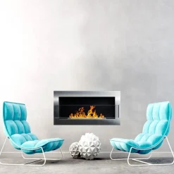 Garnero Arredamenti Caminetto 90x40h cm bioetanolo con vetro inox Albert Gihome® Argento Clearance