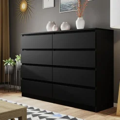 Garnero Arredamenti Cassettiera 139x100h cm 8 cassetti moderna nero Rotterdam Nero Opaco Discount