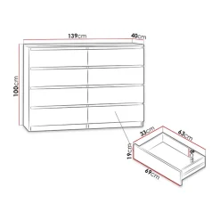 Garnero Arredamenti Cassettiera 139x100h cm 8 cassetti moderna bianco Rotterdam Bianco Opaco Outlet