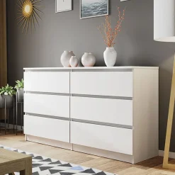 Garnero Arredamenti Cassettiera 139x77h cm 6 cassetti moderna bianco Rotterdam Bianco Opaco New