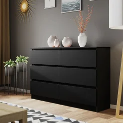 Garnero Arredamenti Cassettiera 120x77h cm 6 cassetti moderna nero Rotterdam Nero Opaco Clearance
