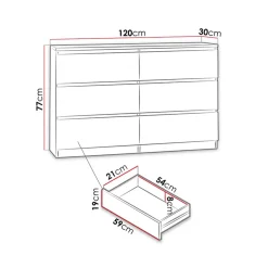 Garnero Arredamenti Cassettiera 120x77h cm 6 cassetti moderna nero Rotterdam Nero Opaco Clearance