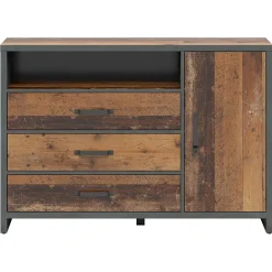 Garnero Arredamenti Cassettiera 131x91h cm 3 cassetti stile soft rovere scuro nero Urbania Discount