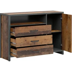 Garnero Arredamenti Cassettiera 131x91h cm 3 cassetti stile soft rovere scuro nero Urbania Discount