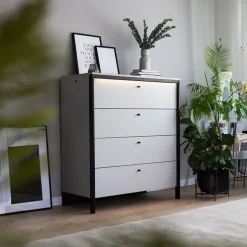 Garnero Arredamenti Cassettiera 101x115h cm 4 cassetti con LED grigio nero Luna Outlet