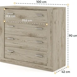 Garnero Arredamenti Cassettiera 100x90h cm 4 cassetti Ombra Rovere Rustico Outlet
