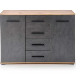 Garnero Arredamenti Cassettiera 116x82h cm 4 cassetti 2 ante rovere grigio Viki Grigio - Rovere Rustico Discount