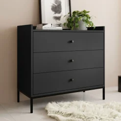 Garnero Arredamenti Cassettiera 80x80h cm design moderno 3 cassetti nero Pollon Nero Opaco Clearance