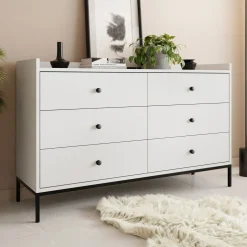 Garnero Arredamenti Cassettiera 130x80h cm design moderno 6 cassetti bianco Pollon Bianco Opaco Clearance