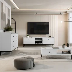Garnero Arredamenti Cassettiera 130x80h cm design moderno 6 cassetti bianco Pollon Bianco Opaco Clearance
