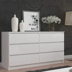 Garnero Arredamenti Cassettiera 160x77h cm moderna 6 cassetti bianco Living Bianco Opaco New