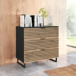 Garnero Arredamenti Cassettiera 80x76h cm rustica design  cannettato rovere nero List Hot