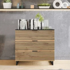 Garnero Arredamenti Cassettiera 80x76h cm rustica design  cannettato rovere nero List Hot