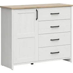 Garnero Arredamenti Cassettiera 120x99h cm scandinava 4 cassetti 1 anta bianco frassinato rovere Lars Outlet