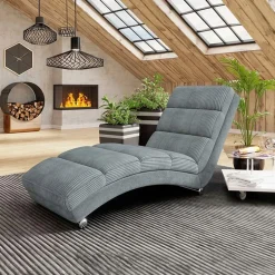 Garnero Arredamenti Chaise longue imbottita in velluto a coste 180cm grigio Marty Velluto Poso Grigio Outlet